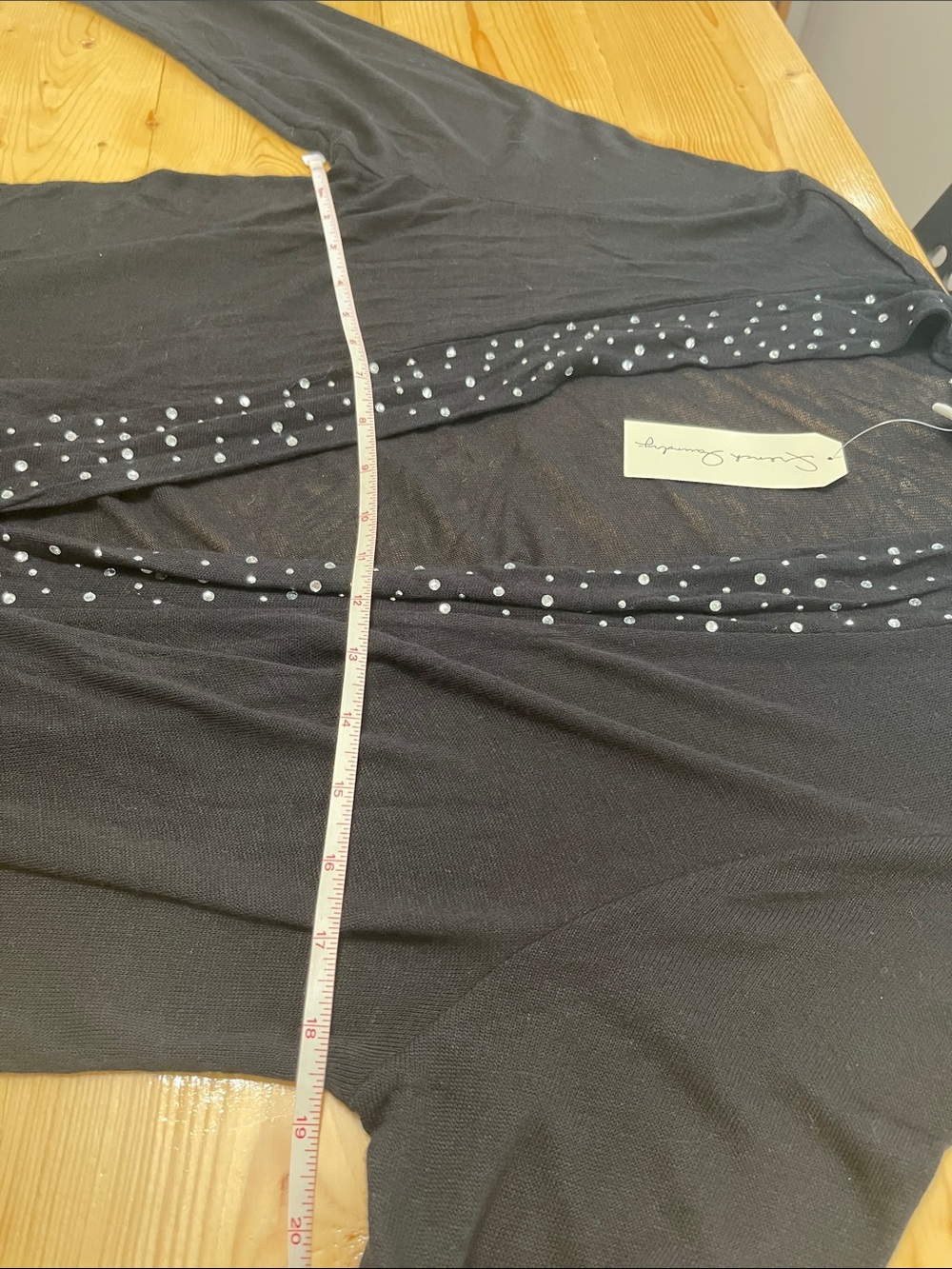 SPARKLED French Laundry NWT Black Open Front Cardigan Studded Longline Size M - Picture 7 of 12